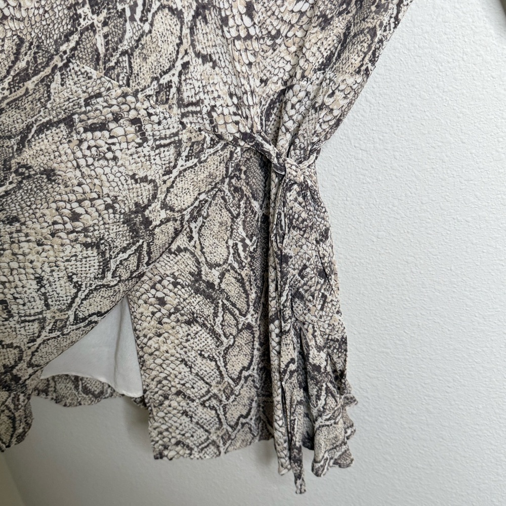 Reformation Monica Wrap Mini Dress Python Snake Print Size Medium PTP-18” - Picture 10 of 16